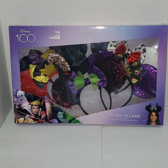 Exclusive 100th Anniversary Disney Villains 5 Piece Headband Ear Set NWT - Picture 1 of 8